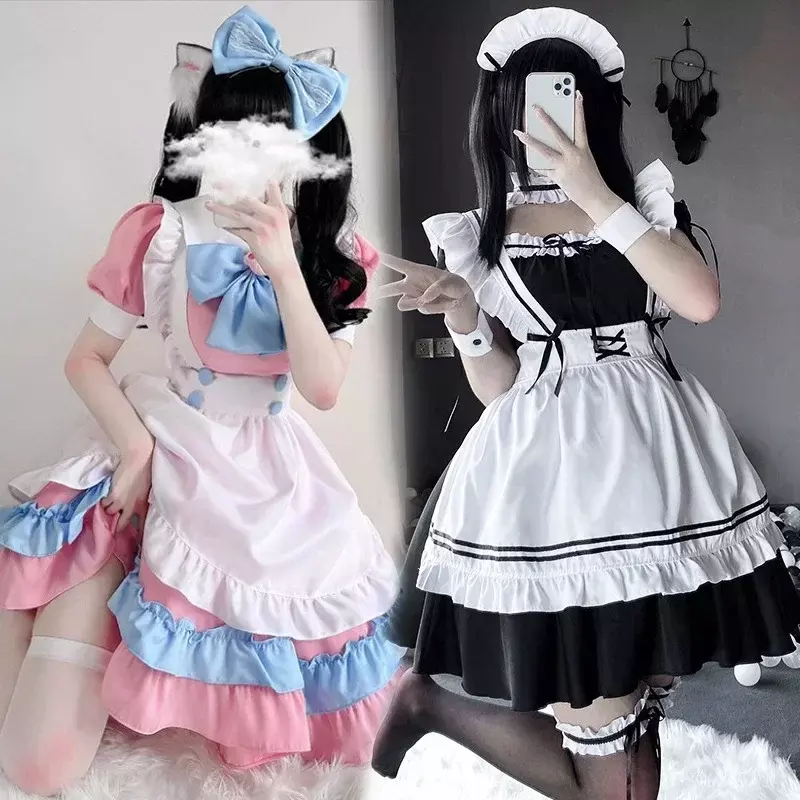 2024 peran bermain Cosplay Jepang lembut gaun pelayan anak perempuan murni dan Lucu Pink pelayan seragam Set