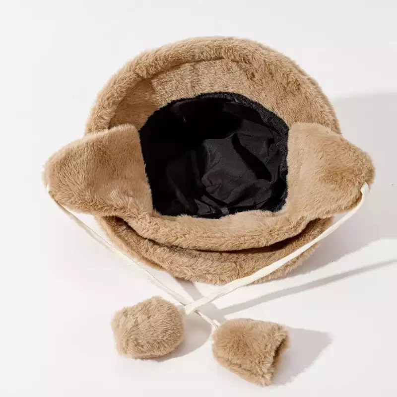 Tecido de algodão feminino Proteção auricular Bucket Hat, Bomber Chapéus, Golf Cap, Caminhadas, Pele, Barril, Quente, Inverno