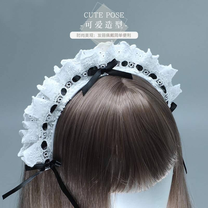 Accessoires de cosplay bandeau de femme de ménage, nœud en dentelle bidimensionnel japonais Lolita coiffure accessoires de cheveux bandeau de femme de ménage