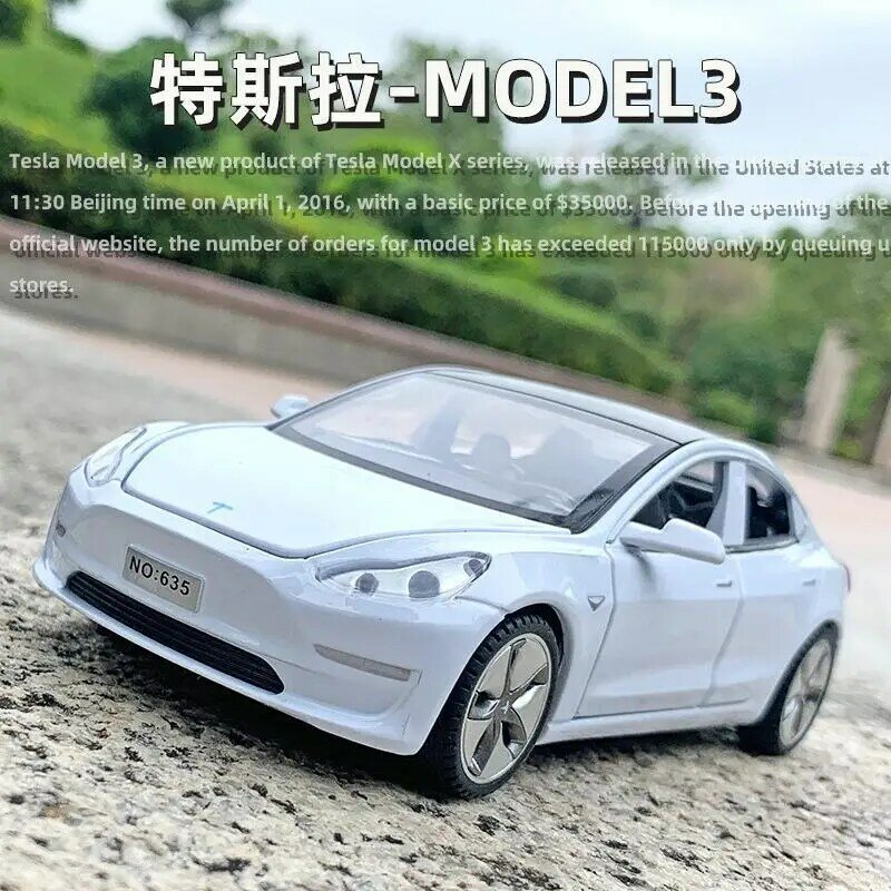 1:32 Tesla Model3 Alloy Car Model Diecasts Electric New Energy Boy Vehicle Metal Toy With Sound Light For Kid Children Gifts
