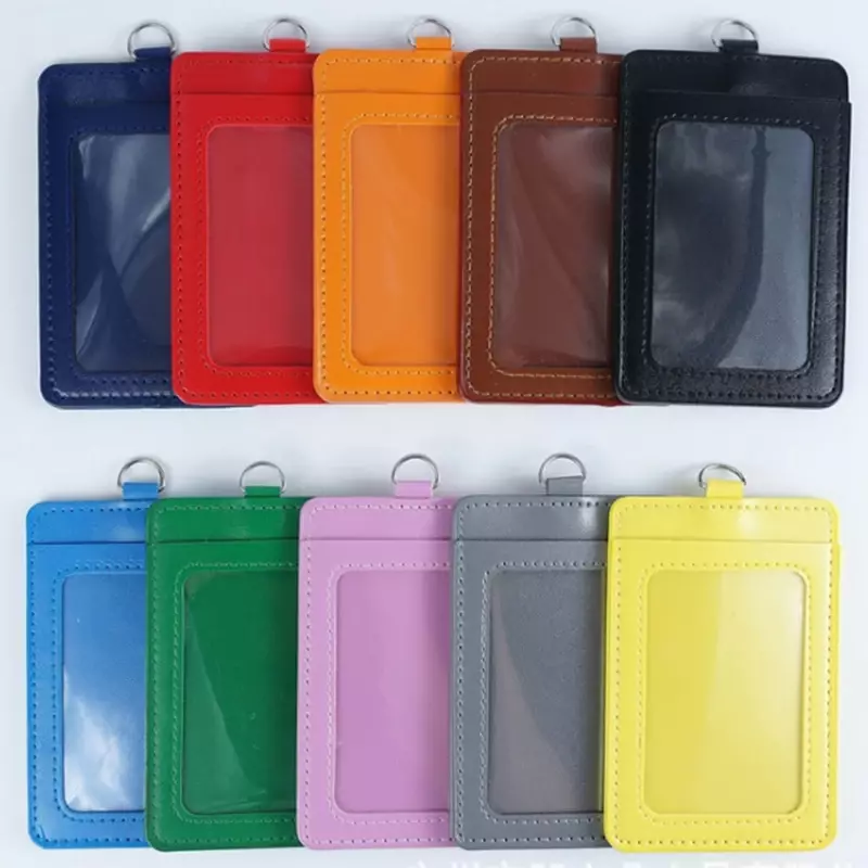 PU Leather Working Permit Case Pass Access Work Employee's Card Holder Cover Sleeve Badge Holder Retractable Badge Reel Clips
