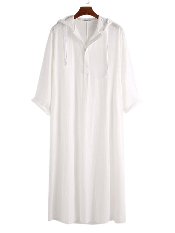 Robe de linho de algodão com capuz masculino, encaixe solto, roupa simples e fina, tamanho grande, Djellaba árabe sólida, moda casual, 2023