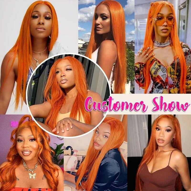 Ginger Orange Straight Lace Front Wig Pre Plucked Brazilian Highlight Wigs 13x4 13x6 HD Transparent Human Hair Lace Frontal Wig