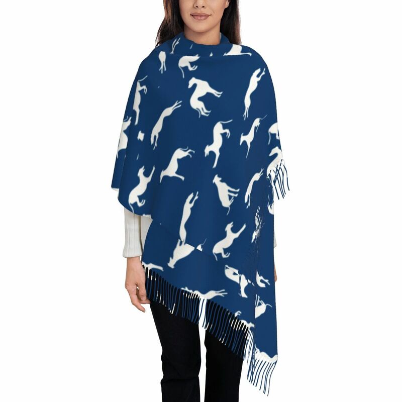 Chusta szal dla kobiet ciepłe duże miękki szalik Whippet Sighthound pies Pashminas chusty z frędzlami