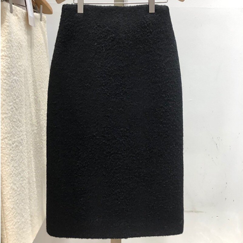 Mały zapach jesienno-zimowy Tweed wełniane spódnice kobiet obcisła z wysokim stanem Hip OL Office Lady