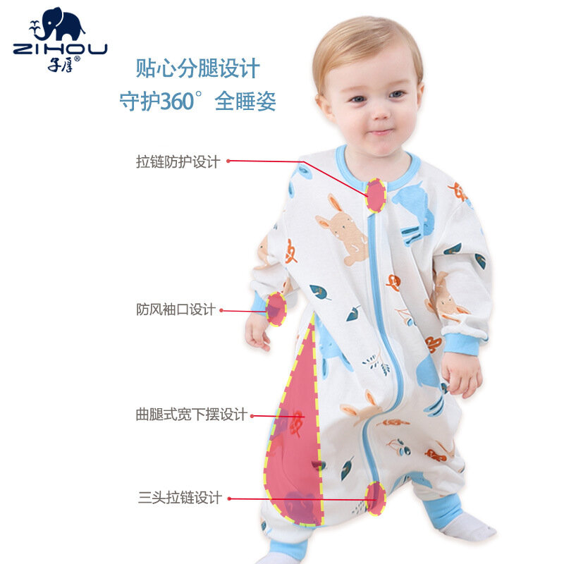 Baby Gebreide Katoenen Split Slaapzak Kinderen Pyjama Sleep Zak Pasgeboren Print Sleepsacks Voor Jongens Meisjes 0-6 jaar Zomer