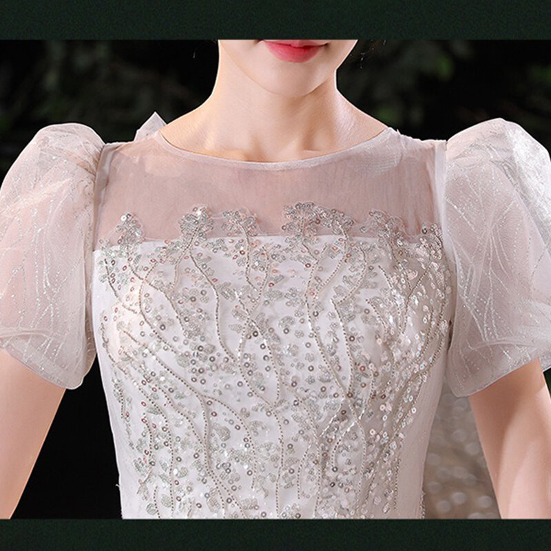 Luxury Sequin Floor Length Wedding Dress 2024 Bride Short Sleeved Dress Plus Size Wedding Dresses for Wemen Vestidos De Novia