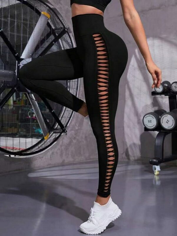 Seksi Hollow hitam mulus legging kebugaran wanita legging Gym celana Yoga pinggang tinggi celana Yoga pakaian olahraga wanita