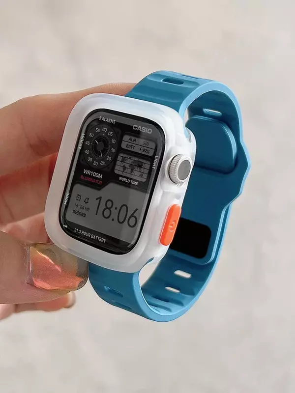 Candy Silicone Case+Strap For Apple Watch Series 9 45mm Band 8 7 41mm SE 6 5 4 44mm 40mm Rubber correa Strap iwatch Ultra 2 49mm