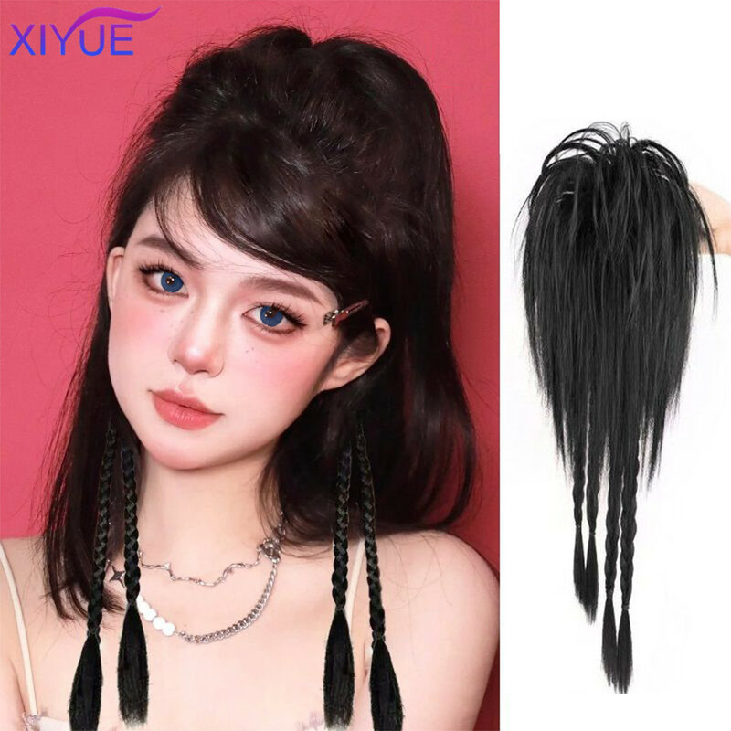 XIYUE  Boxing braid wig waterfall ponytail female grab clip straight ponytail without falling feeling half tied ponytail braid