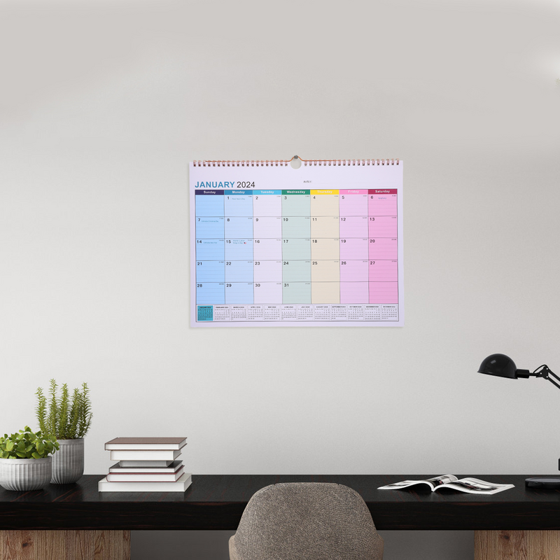 Kalender dinding Inggris, kalender gantung bulanan, Meja besar rumah, kantor bulanan untuk jadwal kantor rumah, perencanaan tahun kertas