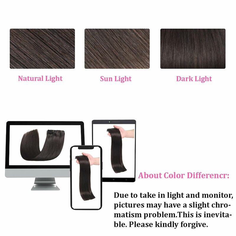 Clip In Hair Extension Human Hair Full Head Clip Ins Seamless Double Weft Clip Hair Extensions for Women Dark Brown 2# 8PCS/Set