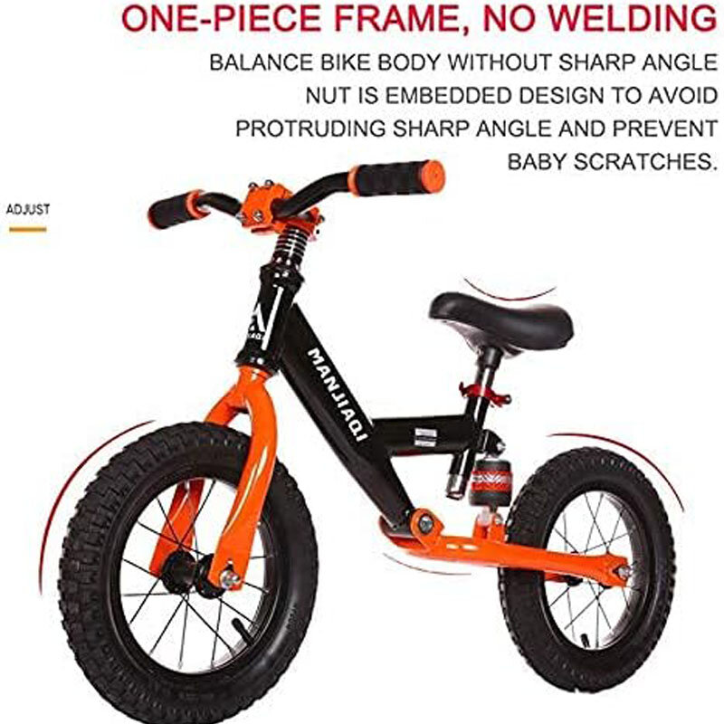 Bici senza pedali da 12 ''con ammortizzatore, bici da allenamento a piedi senza pedali con pneumatico gonfiabile in gomma per bambini e bambini piccoli