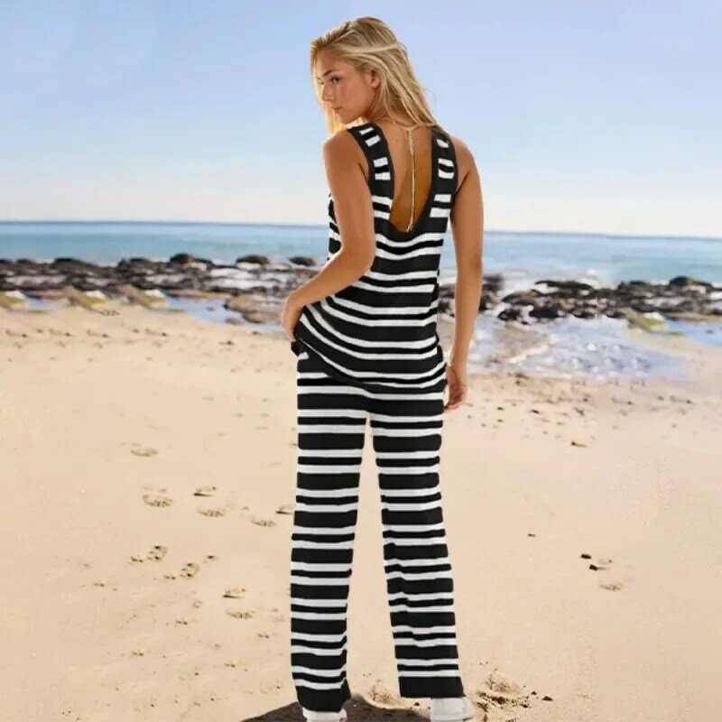 2024 New Summer Popular Loose Casual Round Neck Tank Top Long Pants Knitted Set for Women clothing SFC43-4