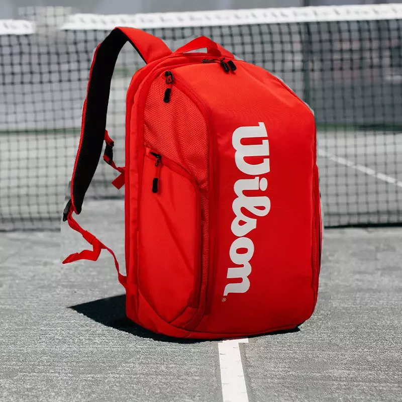 Plecak tenisowy Wilson Super Tour Czerwona kieszeń izolacyjna Minimalistyczny design Rakieta sportowa Dwutonowy worek tenisowy Max Hold 2, rakiety