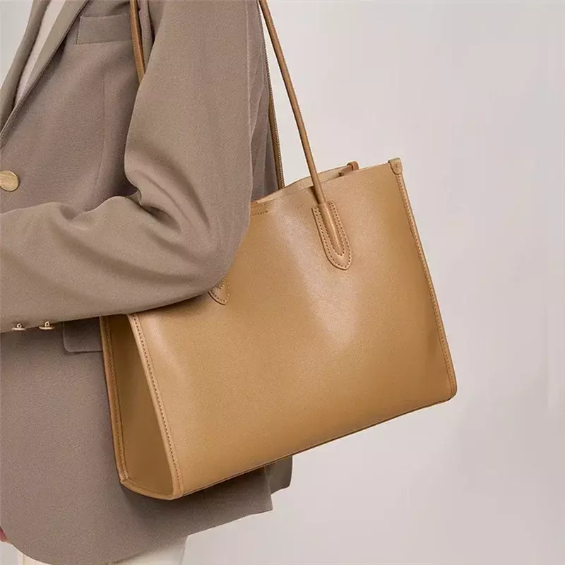 SM01  Burminsa 3 Layers Cowhide Split Leather Large Tote Bags For Women 2024 Trend Designer A4 Shoulder Bag Commuter