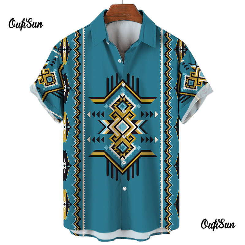 Camisa social retalhos de estilo étnico clássico masculino, blusa masculina, roupas de homem, vestido floral, moda verão, festa