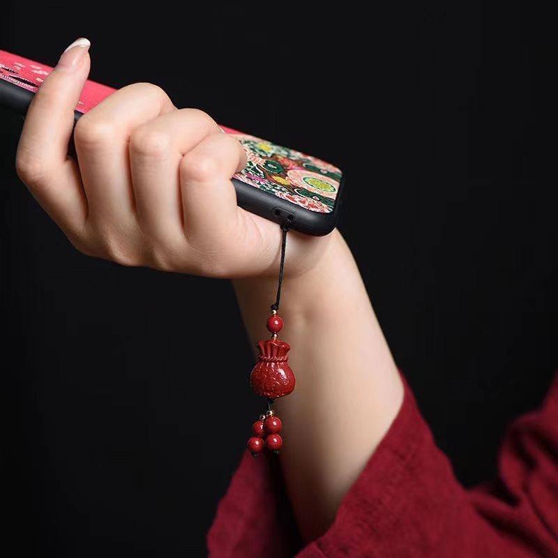 Pure Natural Cinnabar Small Lucky Bag Fu Charms Car Keychain Pendant Mobile Phone Schoolbag Jewelry Bring In Wealth and Treasure