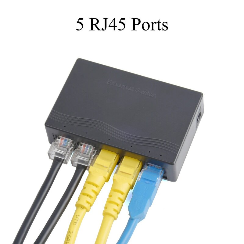 Mini Switch de Rede Rápida com Poder dos EUA, 5 Portas, 100Mbps, RJ45, Smart Switcher Hub, ABS Shell, Internet Splitter para Câmera IP, 1Pc