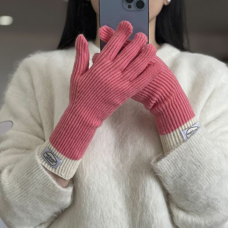 Women's Warm Knitted Gloves Couple's Split Finger Woolen Gloves Outdoor Riding Screen Touch Fluffy Stripe Gloves Christmas Gift