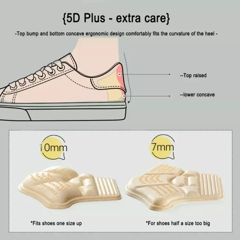 แผ่นรองรองเท้าป้องกันส้น Comfort 5มิติแผ่นรองในรองเท้าลดขนาดแผ่นเสริมส้นรองเท้าป้องกันการสึกหรอปรับขนาดได้