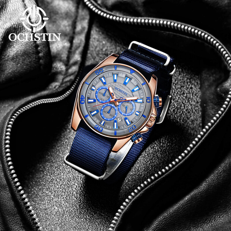 OCHSTIN-Relógio de movimento de quartzo multifunções masculino, série Nylon, criativo, personalizado, na moda, modelos quentes, Novo, 2024