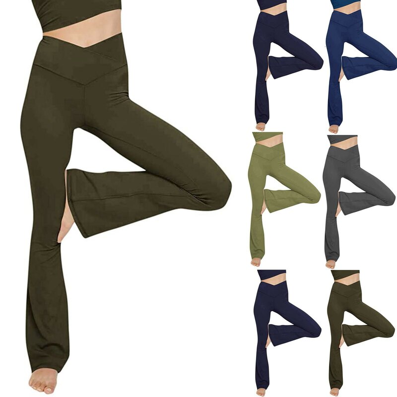Pantaloni da Yoga in tinta unita da donna allenamento da corsa pantaloni sportivi da Fitness Leggings Slim Fit pantaloni svasati a vita alta per le donne