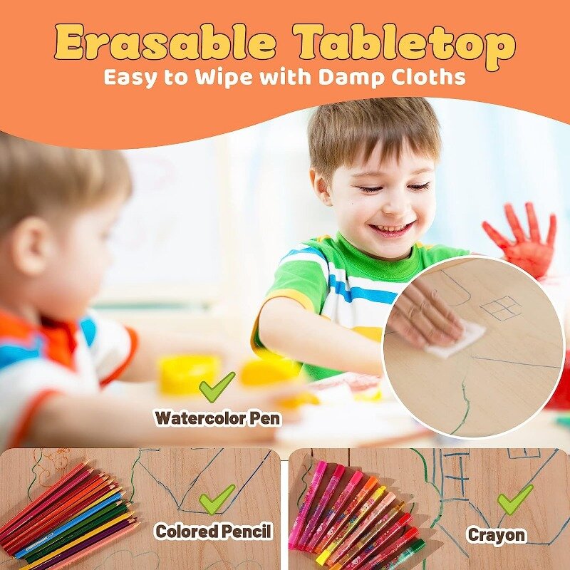 FUNLIO-Juego de mesa y sillas para niños de 3 a 8 años, juego de mesa y silla de altura ajustable, fácil de limpiar, mesa de artes y manualidades
