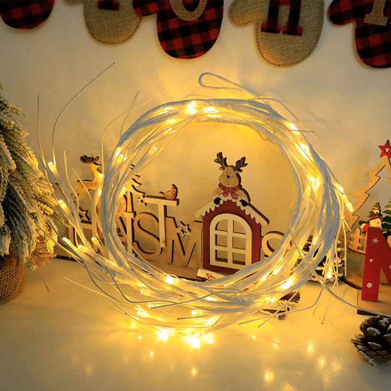 Thrisdar-ライト付きバッテリー式ビッチガーランド、ツイグバイン、壁用のライト付きビッチツリークリスマスマンの装飾、白、7.3ft、72led