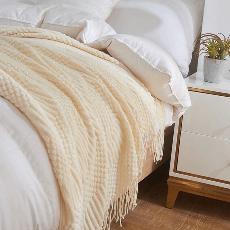 Selimut lempar rajut untuk Sofa, tempat tidur, dan Sofa selimut Super lembut dengan rumbai dekorasi rumah nyaman