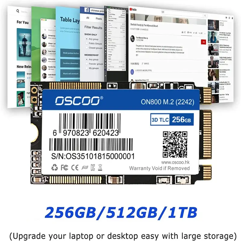 Oscoo M2ไดรฟ์ภายในแบบโซลิดสเตต SSD 128GB 256GB 512GB NGFF 2242 SATA3เหมาะสำหรับแล็ปท็อปและเดสก์ท็อป HD