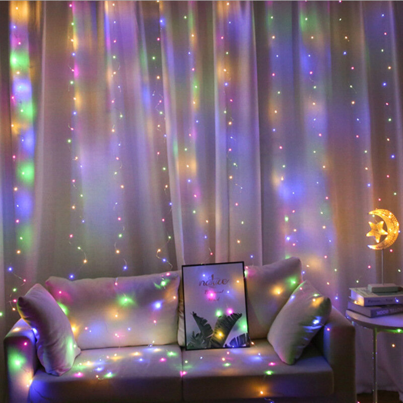 Tirai LED String Lampu Dekorasi Natal 3M Remote Control Liburan Pernikahan Peri Garland Lampu untuk Kamar Tidur Outdoor Rumah