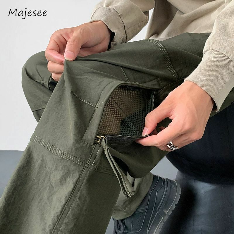 Outdoor Cargo Pants Men Autumn Water-proof Blocking Techwear Multi Pockets Vibe American Style Mopping Trousers Chic Parachute
