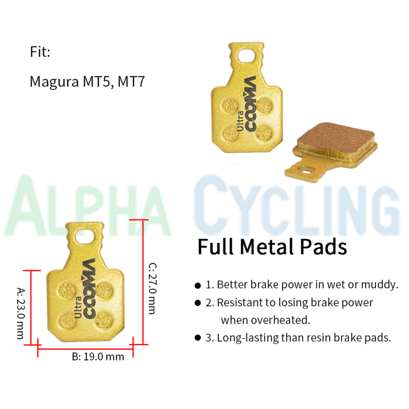 Bicycle Disc Brake Pads For Magura 8.R 8.P 8.S Pads, MT5 MT7 Caliper, 4 Pairs, Gold Full Metal