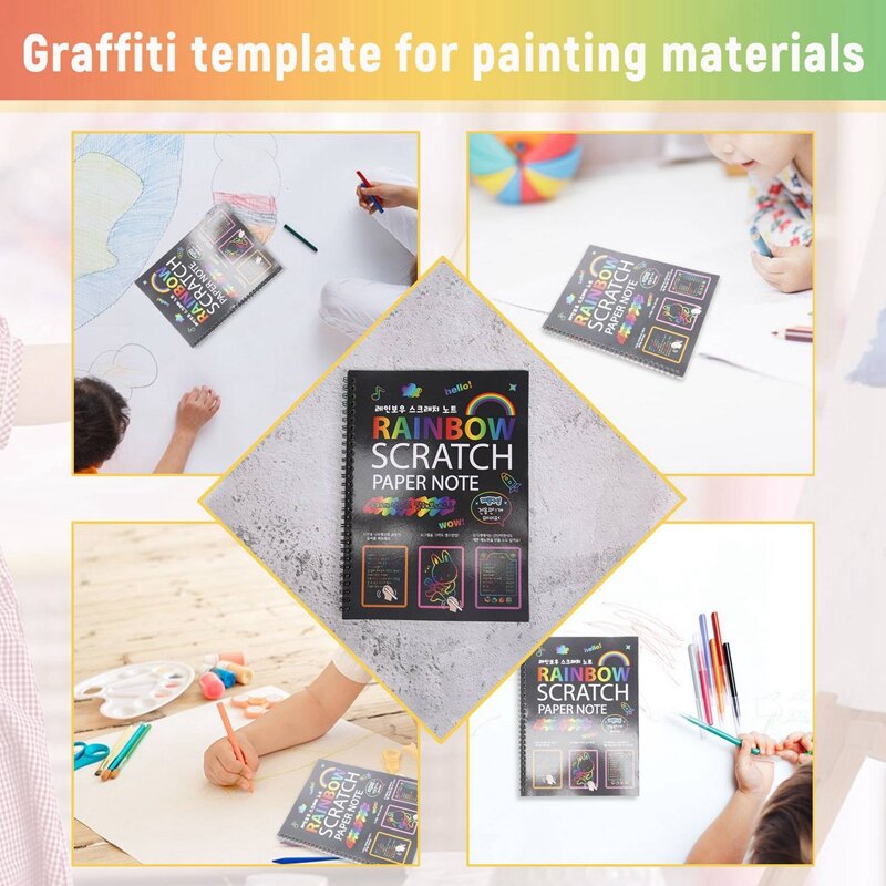 19X26cm Large Magic Color Rainbow Scratch Paper Note Book Black Diy Drawing Toys Scraping Painting Kid Doodle