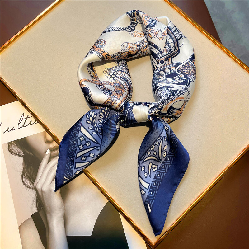 2022 Luxury Silk Satin Square Scarf Women Print 70cm Spring Shawl Wrap Neck Tie Female Hair Hand  Wirst Foulard Bandana Hijab