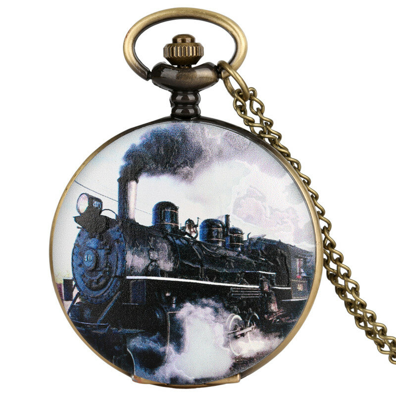 Antique lokomotywa pociąg parowy mężczyźni kobiety analogowy zegarek kieszonkowy kwarcowy naszyjnik łańcuszek z wisiorem pełna Hunter zegar kolekcjonerski prezent