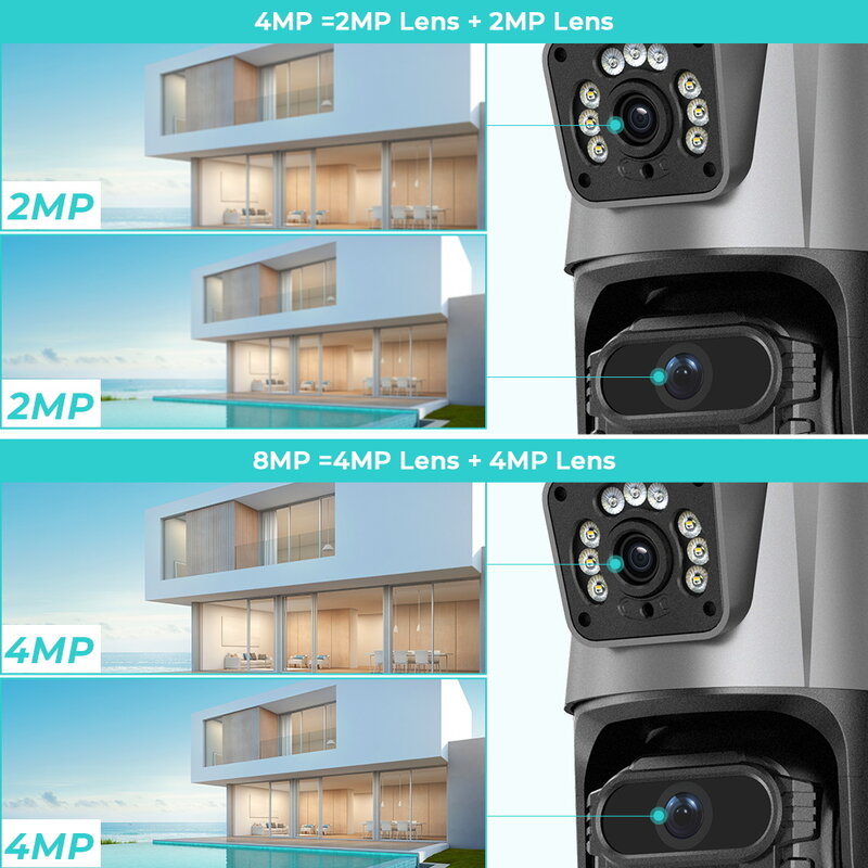 BESDER-8MP PTZ WiFi 카메라, 듀얼 스크린 컬러 나이트 비전 야외 4MP 보안 IP 카메라 CCTV 감시 카메라 ICSEE App