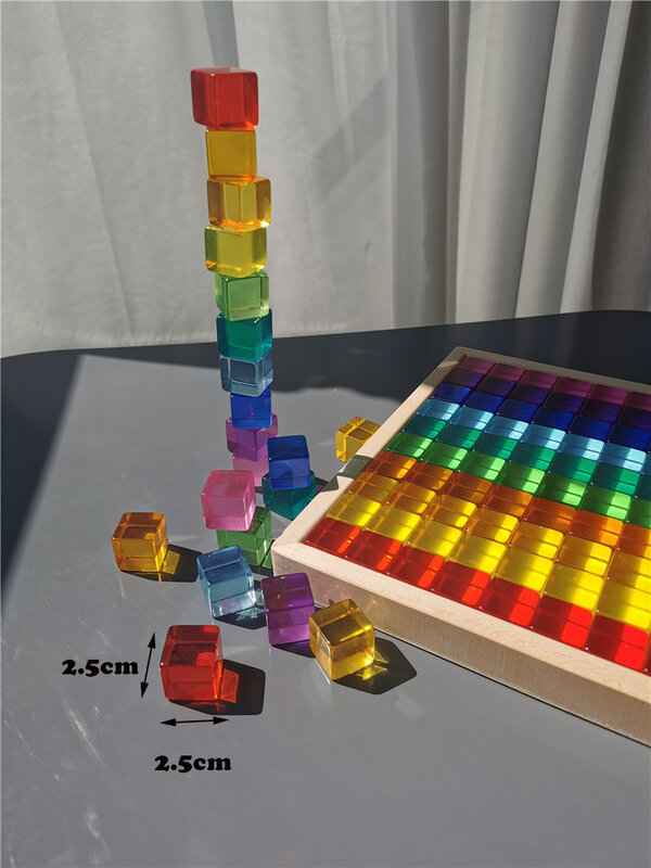 Cubos de apilamiento de Lucite de arcoíris para niños, juguetes Montessori, acrílico transparente, ventana, bloques de Bitcoins, gemas de Color, juego creativo