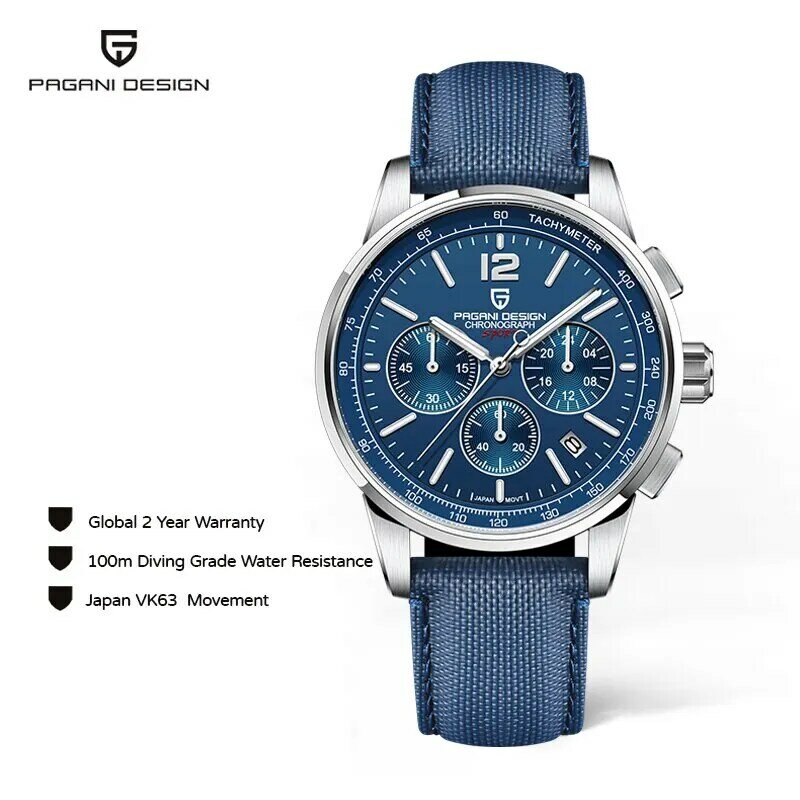 PAGANI DESIGN 2024 New Luxury Fashion Casual Men Quartz Watches VK63 100M Water Resistant Sapphire Glass Stainless Steel Watches