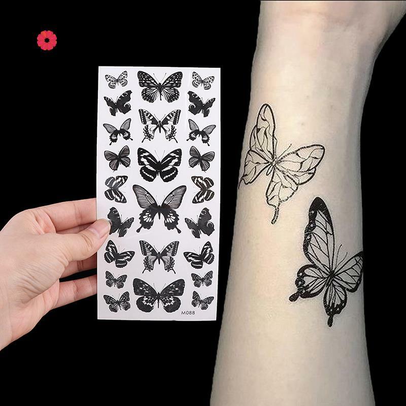 Pegatina de tatuaje temporal a prueba de agua para mujer, tatuaje falso de mariposa 3D, tatuaje de transferencia Flash, pierna, brazo, mano, pie, arte corporal, 1 hoja