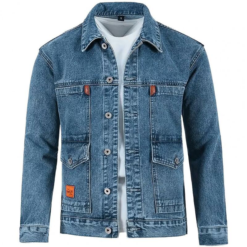 Trendy Spring Coat Buttons Autumn Jacket Long Sleeves Pure Color Autumn Denim Jacket Thermal