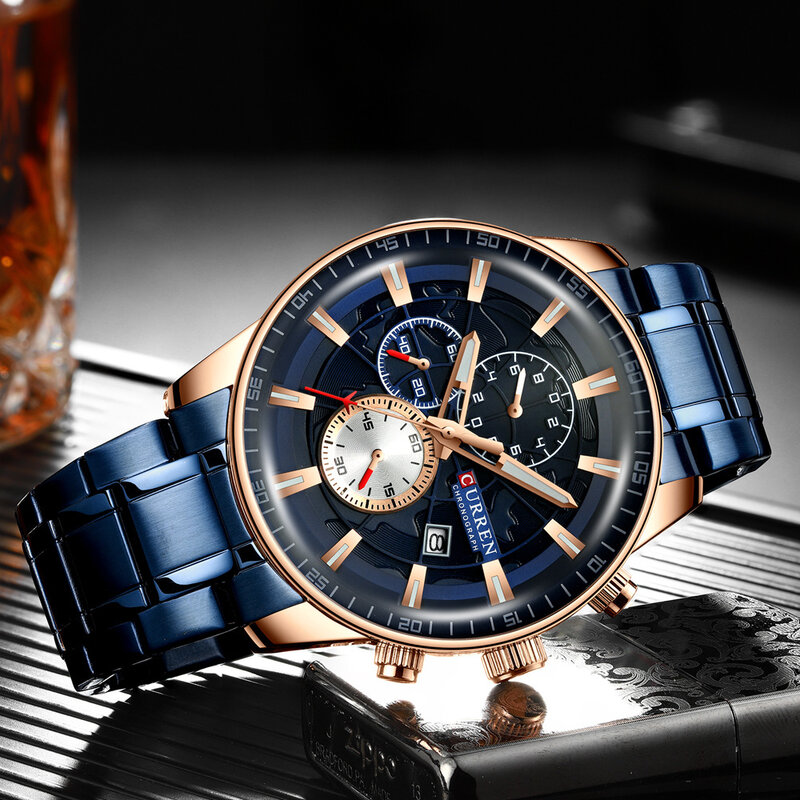Męskie zegarki ze stali nierdzewnej CURREN ze stali nierdzewnej nowy modny Top marki luksusowe Casual Chronograph kwarcowy zegarek dla mężczyzn