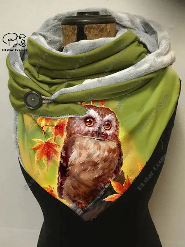 3D printed animal series cute owl funny pattern female warm shawl spring and winter small triangle scarf M-2