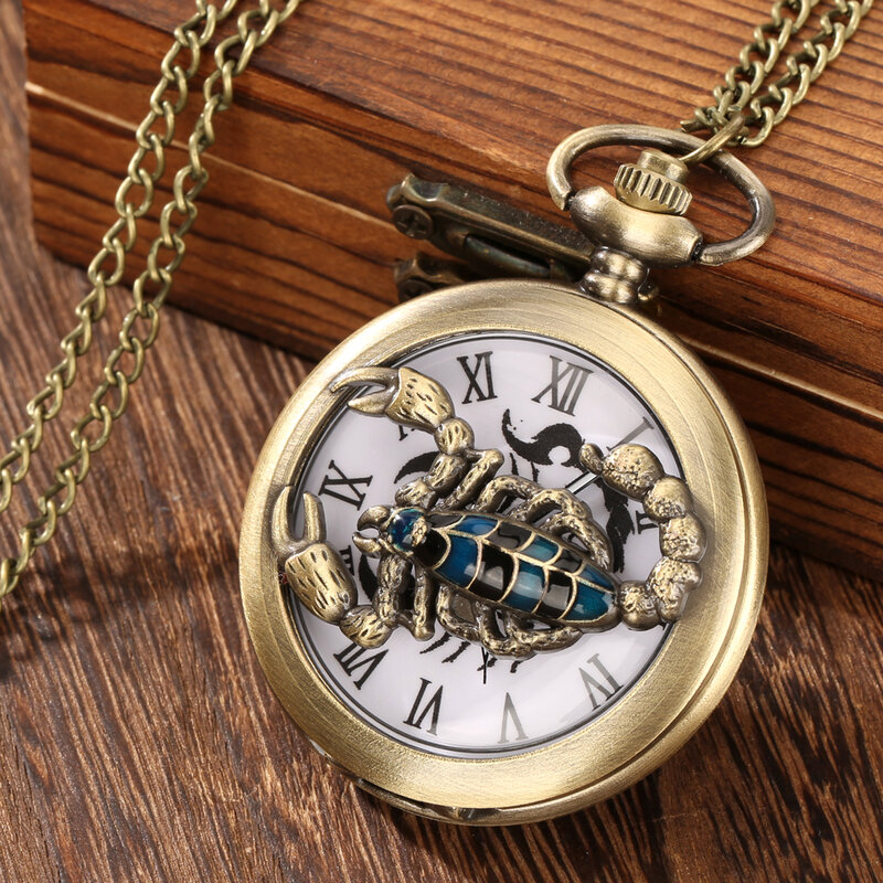 Vintage Cool Scorpion Half Hunter orologio da tasca quarzo numeri romani quadrante Steampunk uomo donna collana ciondolo orologio regali