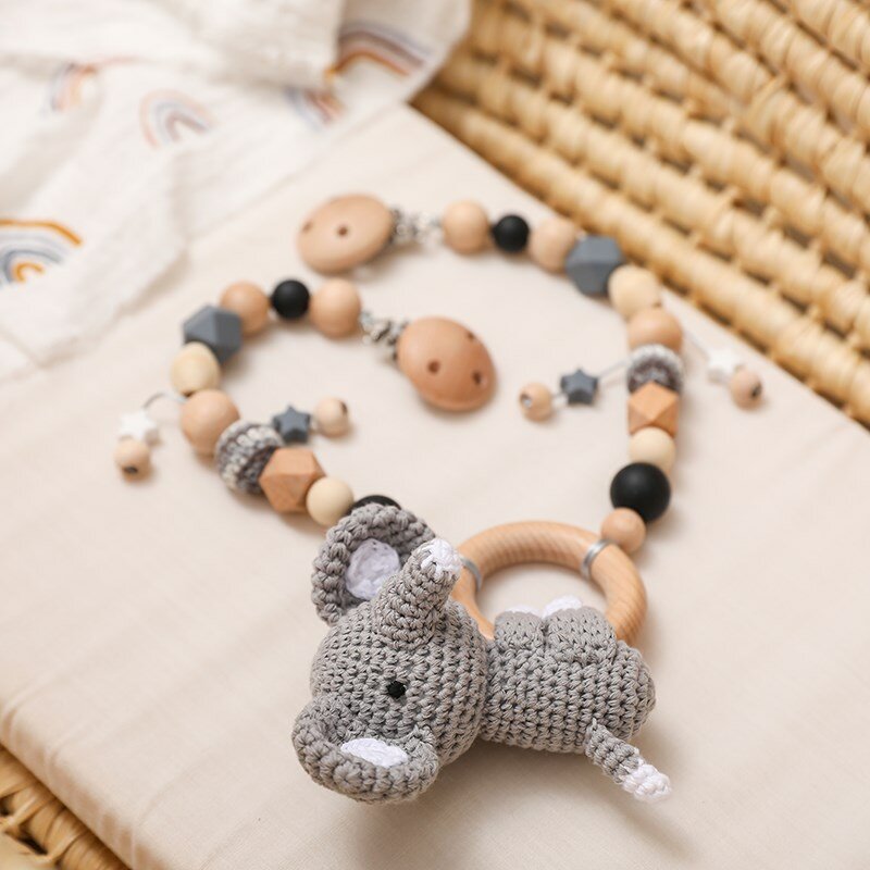 Baby Wooden Crochet Stroller Toys Hanging Stroller Rattle Crib Bell Animal Mobiles Gym Stroller Pendants Gifts Children's Toys