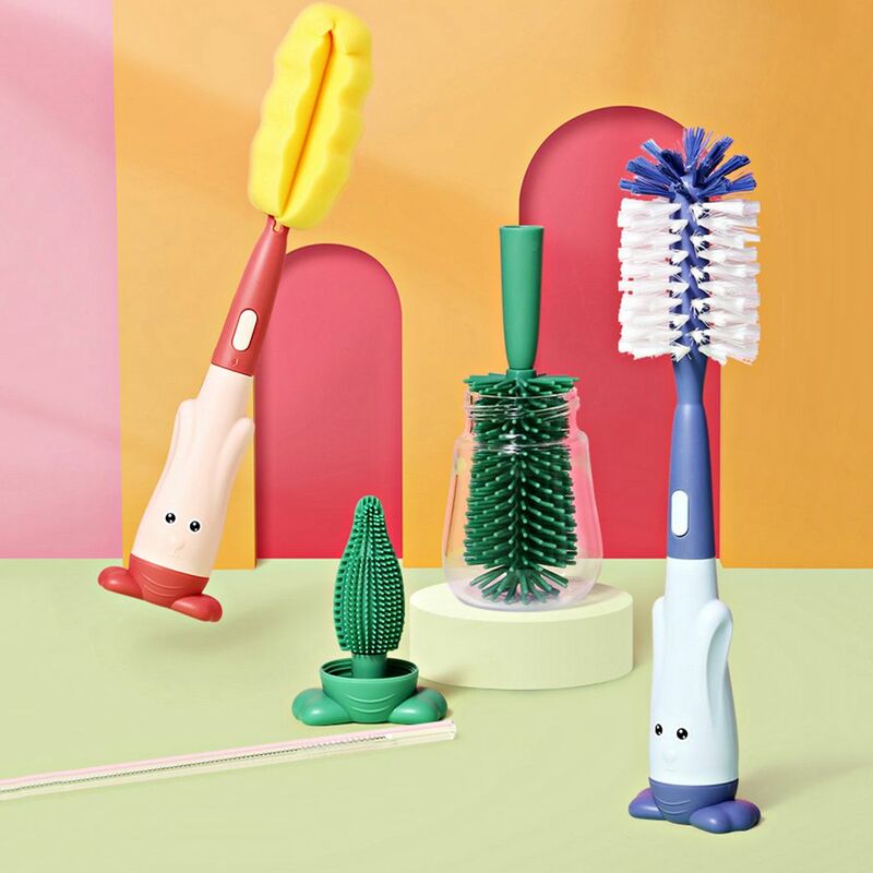 Handheld Soft Head Bottle Cleaning Brush Set, Rotação de 360 graus, Baby Bottle Brush, Water Bottle Cleaner, Cup Cleaning Tool