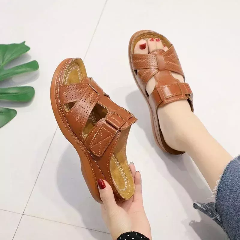 2024 Summer New Women's Slippers Fashion Open Toe Shoes for Women Vintage  Anti-slip Retro Slippers Female Zapatos De Mujer