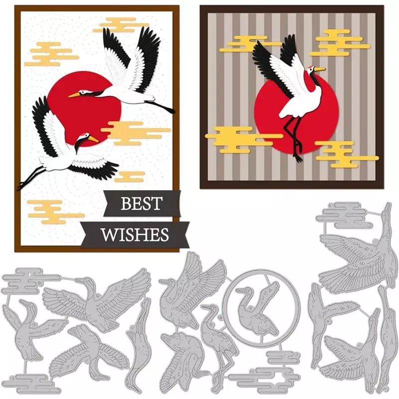 3Set 17Pcs Layered Red-Crowned Cranes Cutting Dies for DIY Scrapbooking Metal Layering Cranes Die Cuts Embossing Stencils