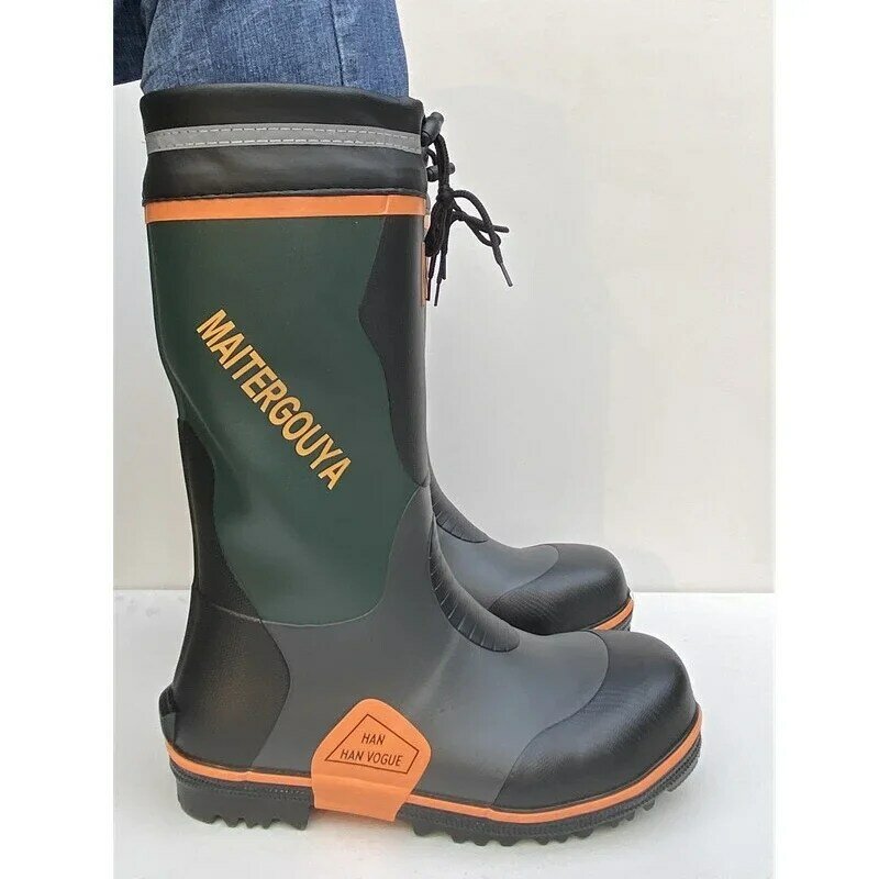Botas de pesca impermeáveis para homens e mulheres, sapatos de chuva, biqueira de aço, segurança no trabalho, borracha, tamanho grande, 37-50